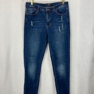 L & B Lucky and Blessed Destroyed Sunset Fringe Bottom Skinny Jeans sz 14